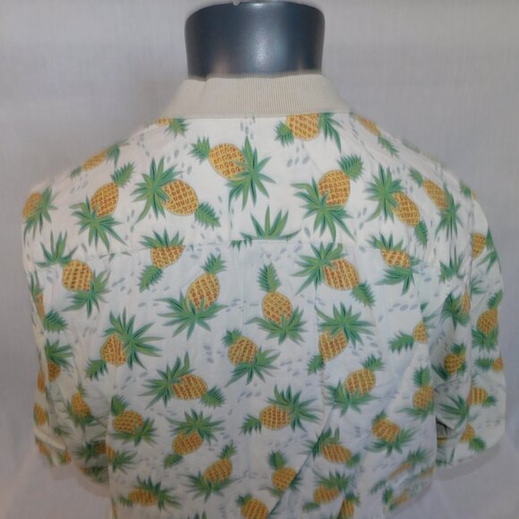 Tori Richards USA Mens XL Beige Yellow Green Pineapple Hawaiian  Polo Shirt - Picture 9 of 9